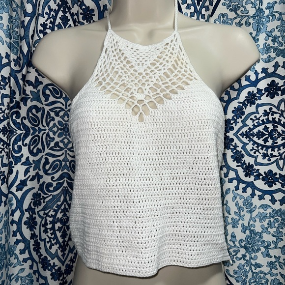 Low Luv x Erin Wasson Tops Womens Large White Knit Crop Top Beach